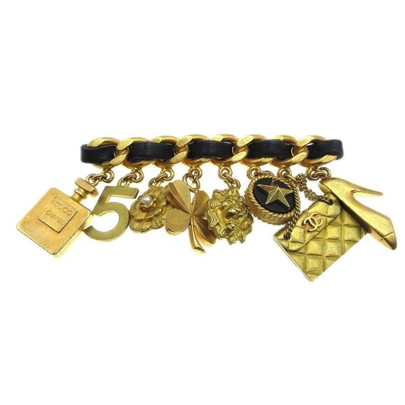 Chanel Icon Brooch Pin Bag Perfume Bottle Clover No5 Gold 94P 56480 - Picture 5 of 8